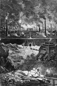 Disegno di Leon Benett, dal libro di Jules Verne “I 500 milioni della Begum” - edizione Hetzel/Viaggi Straordinari 1879. Vista della “Città d