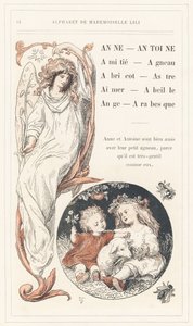 Anne, Antoine, Amicizia, Agnello, Albicocca, Stella, Amore, Ape, Angelo, Arabesco, pagina 14 - Alfabeto di Mademoiselle Lili, di L. Froelich e di un padre (Hetzel stesso). Bibliothèque & Magasin d
