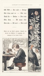 Denis, Dovere, Dito, Dizionario, Dettare, Dalia, Svezia, Cima, Tacchino, Domenica, Disegno, Cena, Dessert, pagina 17 - Alfabeto di Mademoiselle Lili, di L. Froelich e di un papà (Hetzel stesso). Bibliothèque & Magasin d