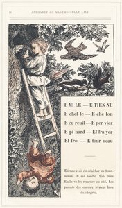 Emile, Etienne, Echelle, Echelon, Scoiattolo, Passero, Spinaci, Spaventapasseri, Farry, Stourneau, pagina 18 - Alfabeto di Mademoiselle Lili, di L. Froelich e di un papà (Hetzel stesso). Bibliothèque & Magasin d