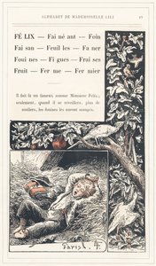 Felix, Fieno, Fagiano, Foglie, Faner, Donnole, Fichi, Fragole, Frutta, Fattoria, Agricoltore, pagina 19 - Alfabeto di Mademoiselle Lili, di L. Froelich e di un padre (Hetzel stesso). Bibliothèque & Magasin d