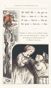 Suzanne, Saggezza, Cura, Salute, Zucchero, Sciroppo, Salice, Scimmia, Serpente, Topo, Suono, pagina 32 - Alfabeto di Mademoiselle Lili, di L. Froelich e di un papà (Hetzel stesso). Bibliothèque & Magasin d