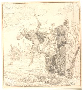 Olaf Tryggvesen si getta in mare durante la battaglia di Svolder da Lorenz Frølich