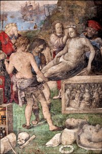 Vita di Santa Cecilia: Sepoltura di San Valeriano e San Tiburzio (dettaglio) da Lorenzo Costa