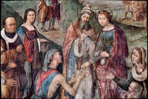 Santa Cecilia dona i suoi beni ai poveri (dettaglio) da Lorenzo Costa