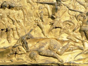 Davide e Golia, dettaglio dal pannello originale delle porte est del Battistero (post restauro)