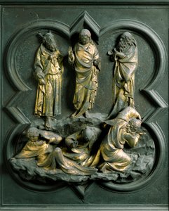 Porta Nord (chiamata Porta della Croce, a Nord), dettaglio esterno: La Trasfigurazione, scultura in bronzo di Lorenzo Ghiberti