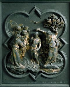 Porta Nord (chiamata Porta della Croce, a Nord), dettaglio esterno: Il battesimo di Cristo, scultura in bronzo di Lorenzo Ghiberti da Lorenzo Ghiberti