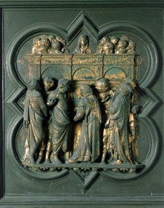 Porta Nord (chiamata Porta della Croce, a Nord), dettaglio esterno: Pentecoste, scultura in bronzo di Lorenzo Ghiberti