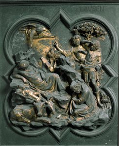 Porta Nord (detta Porta della Croce, a nord), dettaglio esterno: la Natività. Scultura in bronzo di Lorenzo Ghiberti da Lorenzo Ghiberti