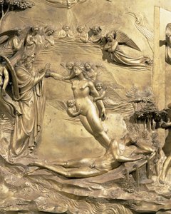 La Storia di Adamo, (dettaglio) della Creazione di Eva, da uno dei pannelli originali delle Porte Est del Battistero (post restauro)