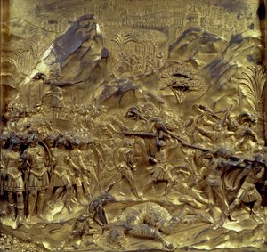 La storia di Davide e Golia, uno dei dieci pannelli in rilievo dalle Porte del Paradiso (porte est), 1425-52