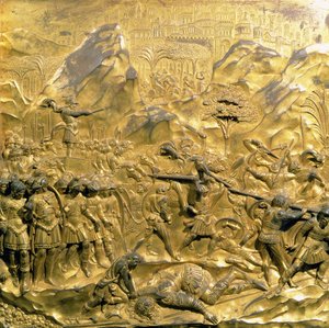 La storia di Davide e Golia, pannello originale dalle Porte Est del Battistero, 1425-52 (post restauro)