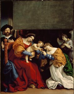 Il matrimonio mistico di Santa Caterina. A sinistra, Niccolò Bonghi, il padrone di casa del pittore da Lorenzo Lotto