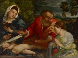 La Sacra Famiglia con una donatrice come Santa Caterina d