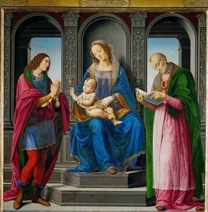 Madonna con bambino, circondata da San Giuliano e San Nicola di Myra ... da Lorenzo di Credi
