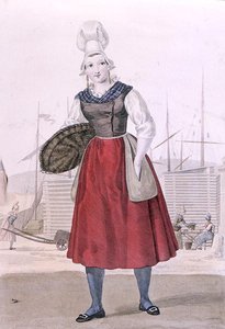 Costume tradizionale di una venditrice di pesce di Dieppe, inciso da Gatine c.1820 da Louis Marie (after) Lante
