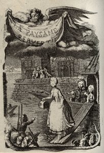 Illustrazione per "La Paysanne pervertie ou les Dangers de la ville" di Restif de La Bretonne (1734-1806) scrittore francese. Incisione di Binet del XVIII secolo.