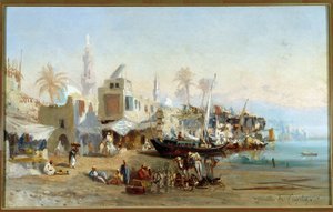 Pescatori e moschee del porto di Boulack in Egitto