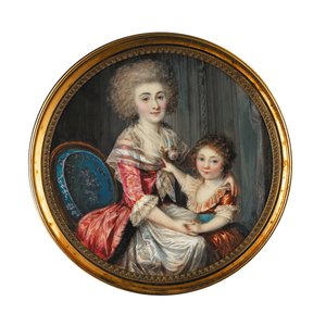Una giovane donna chiamata Madame de Genlis, che abbraccia il suo giovane figlio da Louis Andre Fabre
