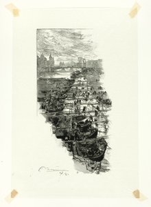 Mercato delle mele, visto dal Pont Louis-Philippe, settima tavola da Le Long de la Seine et des Boulevards da Louis Auguste Lepère