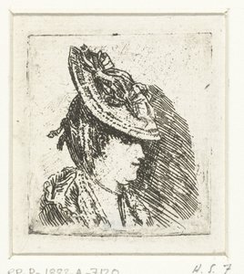 Studio della testa di una giovane donna con cappello da Louis Bernard Coclers
