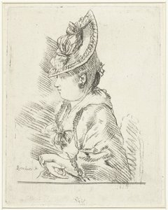 Ritratto di una giovane donna con cappello di profilo a sinistra da Louis Bernard Coclers