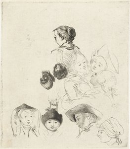Foglio di studio con dieci teste da Louis Bernard Coclers