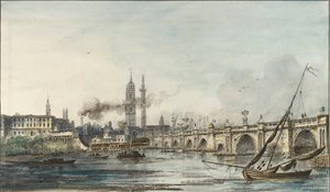 Vista attraverso il Tamigi verso la chiesa di St Magnus e il Monumento da Louis Bélanger