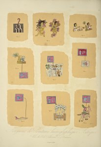 Frammenti di pitture geroglifiche azteche, dal Codice Telleriano-Remensis, illustrazione da 