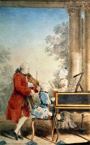 Leopold Mozart (1719-87) e i suoi due figli, Wolfgang Amadeus (1756-91) e Maria-Anna, conosciuta come 