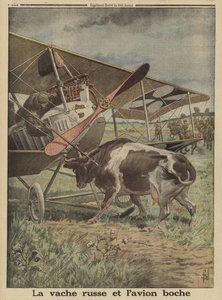 Mucca che impedisce a un aereo tedesco di decollare, Lutsk, Russia, Prima Guerra Mondiale da Louis Charles (after) Bombled