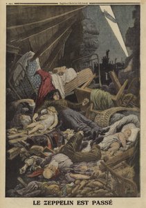 Famiglia uccisa in un raid aereo da un dirigibile tedesco, Prima Guerra Mondiale, 1916 da Louis Charles (after) Bombled