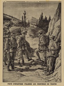 Posto di fanteria italiana al confine del Trentino, Prima Guerra Mondiale da Louis Charles (after) Bombled