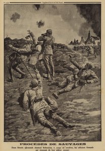 Due soldati tedeschi feriti sparano alle spalle degli ufficiali francesi che li avevano aiutati a rifugiarsi, Prima Guerra Mondiale da Louis Charles (after) Bombled