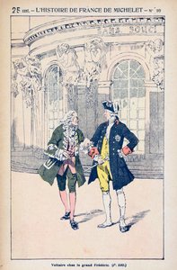 Francois Voltaire (1694-1778) con il Re Federico II di Prussia (1712-86) a Sanssouci vicino a Potsdam, da 