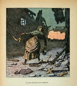 La vedova Perrochon uccisa a Freteval. Costretta dai prussiani ad andare a cercare acqua al pozzo con una candela, Collezione privata da Louis Charles Bombled