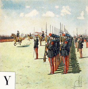 Lettera Y: studenti della scuola militare di Saint Cyr, "Sarò soldato" - Alfabeto militare da Louis Charles Bombled