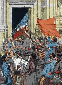 Proclamazione della Seconda Repubblica, Rivoluzione del 1848: Alphonse de Lamartine (1790-1869), rifiutando la bandiera rossa come emblema della Repubblica e preferendo la bandiera tricolore, durante un discorso al Municipio di Parigi, 25 febbraio