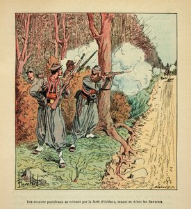 Guerra di Orleans, gli Zuavi Pontifici si ritirano attraverso la foresta di Orleans tenendo a bada i Bavaresi da Louis Charles Bombled