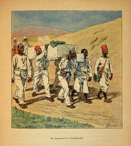 La guerra in Madagascar - Storia aneddotica delle spedizioni francesi del 1885-1895 di Henri Galli detto Galllichet, illustrato da Louis Bombled: Sepoltura di un soldato a Tsarasaotra nel 1895 da Louis Charles Bombled