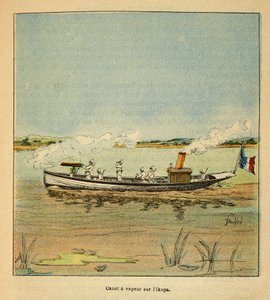 La guerra in Madagascar - Storia aneddotica delle spedizioni francesi del 1885-1895 di Henri Galli detto Galllichet, illustrato da Louis Bombled: Canoniere francese sul fiume Ikopa in Madagascar nel 1895 da Louis Charles Bombled