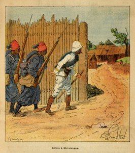 La guerra in Madagascar - Storia aneddotica delle spedizioni francesi del 1885-1895 di Henri Galli detto Galllichet, illustrato da Louis Bombled: Truppe francesi entrano nel villaggio di Mevatanana nel 1895 da Louis Charles Bombled