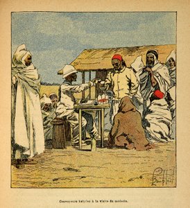 La guerra in Madagascar - Storia aneddotica delle spedizioni francesi del 1885-1895 di Henri Galli dit Galllichet (1854-1922), illustrata da Louis Bombled (1862-1927): Convoyeurs Kabiles, visita di un medico militare da Louis Charles Bombled