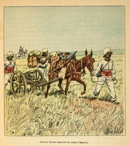 La guerra in Madagascar - Storia aneddotica delle spedizioni francesi del 1885-1895 di Henri Galli dit Galllichet (1854-1922), illustrata da Louis Bombled (1862-1927): Cannoni Hovas riportati al campo francese da Louis Charles Bombled