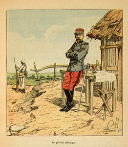 La guerra in Madagascar - Storia aneddotica delle spedizioni francesi del 1885-1895 di Henri Galli dit Galllichet (1854-1922), illustrata da Louis Bombled (1862-1927): Ritratto del generale Metzinger in Madagascar nel 1895 da Louis Charles Bombled