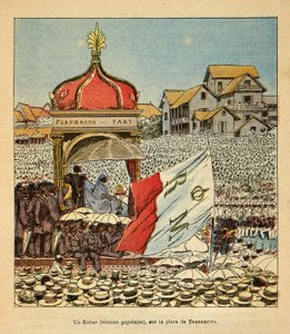 La guerra in Madagascar - Storia aneddotica delle spedizioni francesi del 1885-1895 di Henri Galli dit Galllichet (1854-1922), illustrata da Louis Bombled (1862-1927): Un Kabar (incontro popolare) in Piazza Tananarive nel XIX secolo alla presenza del Qu da Louis Charles Bombled