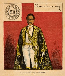 La guerra in Madagascar - Storia aneddotica delle spedizioni francesi del 1885-1895 di Henri Galli dit Galllichet (1854-1922), illustrata da Louis Bombled (1862-1927): Ritratto del Primo Ministro Rainilaiarivony (1828-1896) da Louis Charles Bombled