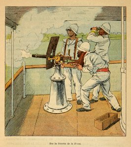 La guerra in Madagascar: Storia aneddotica delle spedizioni francesi del 1885-1895 di Henri Galli, illustrata da Louis Bombled: Colpo di cannone sugli Hovas a bordo della cannoniera 