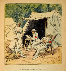 La guerra in Madagascar - Storia aneddotica delle spedizioni francesi del 1885-1895 di Henri Galli detto Galllichet (1854-1922), illustrato da Louis Bombled (1862-1927): Un campo di corrispondenti di giornali in Madagascar nel 1895 da Louis Charles Bombled